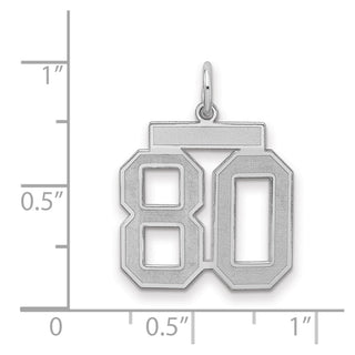 Sterling Silver Rhodium-plated Medium Satin Number 80 Charm