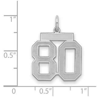 Sterling Silver Rhodium-plated Medium Satin Number 80 Charm