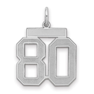 Sterling Silver Rhodium-plated Medium Satin Number 80 Charm