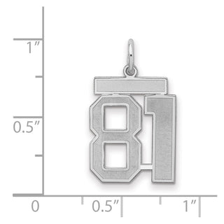 Sterling Silver Rhodium-plated Medium Satin Number 81 Charm
