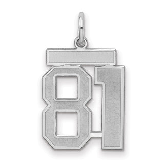 Sterling Silver Rhodium-plated Medium Satin Number 81 Charm