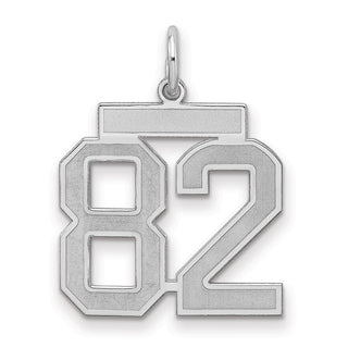 Sterling Silver Rhodium-plated Medium Satin Number 82 Charm