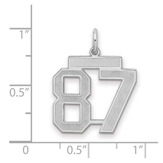 Sterling Silver Rhodium-plated Medium Satin Number 87 Charm