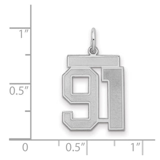 Sterling Silver Rhodium-plated Medium Satin Number 91 Charm