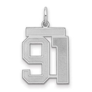 Sterling Silver Rhodium-plated Medium Satin Number 91 Charm
