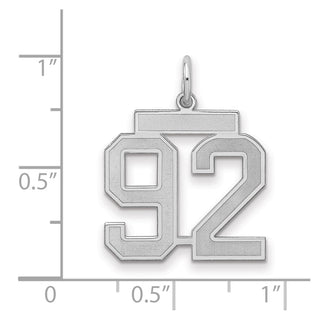 Sterling Silver Rhodium-plated Medium Satin Number 92 Charm