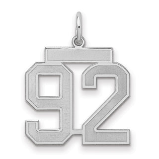 Sterling Silver Rhodium-plated Medium Satin Number 92 Charm