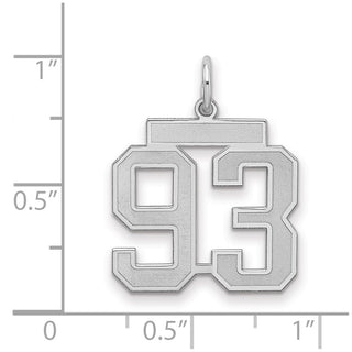 Sterling Silver Rhodium-plated Medium Satin Number 93 Charm