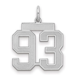 Sterling Silver Rhodium-plated Medium Satin Number 93 Charm