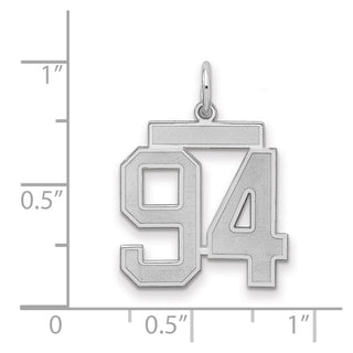 Sterling Silver Rhodium-plated Medium Satin Number 94 Charm