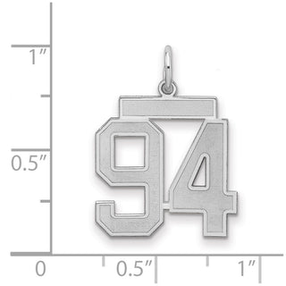 Sterling Silver Rhodium-plated Medium Satin Number 94 Charm