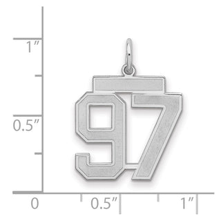 Sterling Silver Rhodium-plated Medium Satin Number 97 Charm