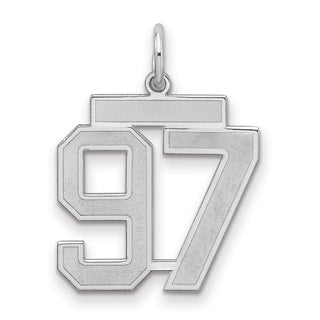 Sterling Silver Rhodium-plated Medium Satin Number 97 Charm