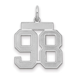 Sterling Silver Rhodium-plated Medium Satin Number 98 Charm