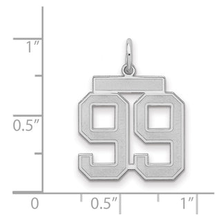 Sterling Silver Rhodium-plated Medium Satin Number 99 Charm