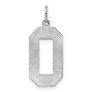 Sterling Silver Rhodium-plated Large Satin Number 0 Charm