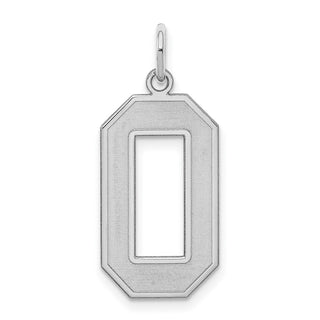 Sterling Silver Rhodium-plated Large Satin Number 0 Charm