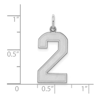 Sterling Silver Rhodium-plated Large Satin Number 2 Charm