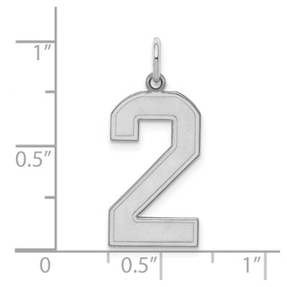 Sterling Silver Rhodium-plated Large Satin Number 2 Charm