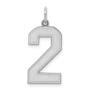 Sterling Silver Rhodium-plated Large Satin Number 2 Charm