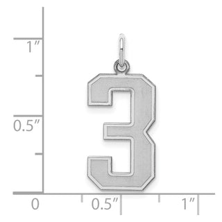 Sterling Silver Rhodium-plated Large Satin Number 3 Charm