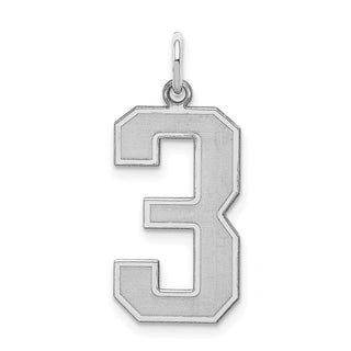 Sterling Silver Rhodium-plated Large Satin Number 3 Charm