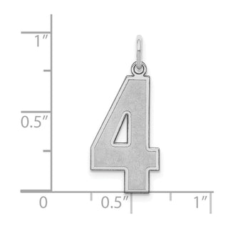 Sterling Silver Rhodium-plated Large Satin Number 4 Charm