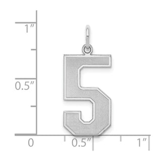 Sterling Silver Rhodium-plated Large Satin Number 5 Charm