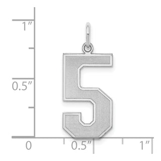 Sterling Silver Rhodium-plated Large Satin Number 5 Charm