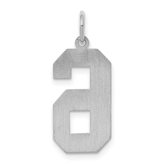 Sterling Silver Rhodium-plated Large Satin Number 6 Charm