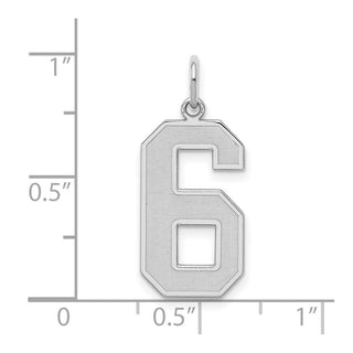 Sterling Silver Rhodium-plated Large Satin Number 6 Charm