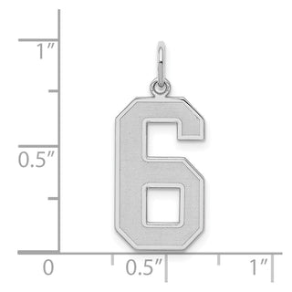 Sterling Silver Rhodium-plated Large Satin Number 6 Charm