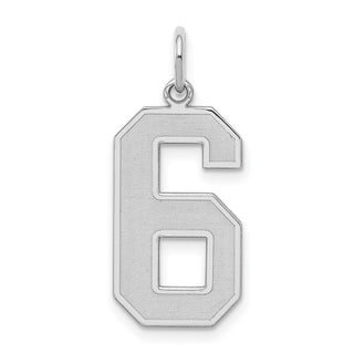 Sterling Silver Rhodium-plated Large Satin Number 6 Charm