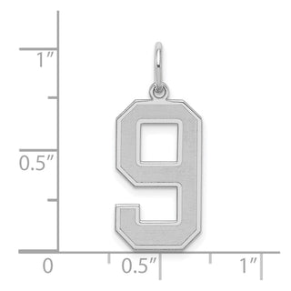 Sterling Silver Rhodium-plated Large Satin Number 9 Charm