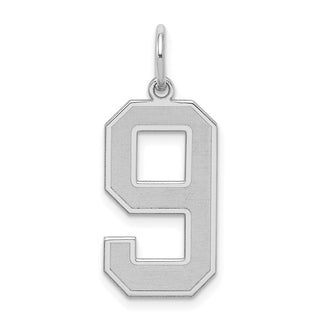 Sterling Silver Rhodium-plated Large Satin Number 9 Charm