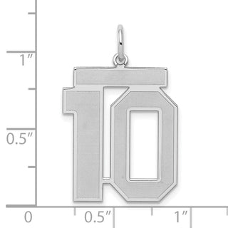 Sterling Silver Rhodium-plated Large Satin Number 10 Charm