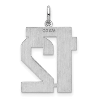 Sterling Silver Rhodium-plated Large Satin Number 12 Charm