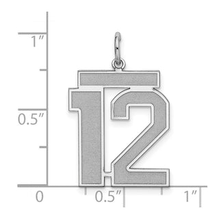 Sterling Silver Rhodium-plated Large Satin Number 12 Charm