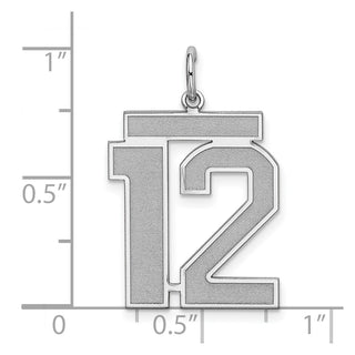 Sterling Silver Rhodium-plated Large Satin Number 12 Charm