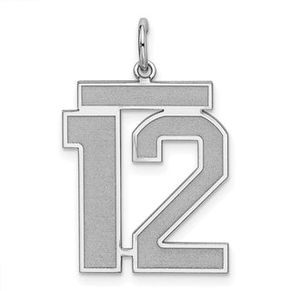 Sterling Silver Rhodium-plated Large Satin Number 12 Charm