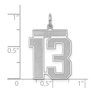 Sterling Silver Rhodium-plated Large Satin Number 13 Charm