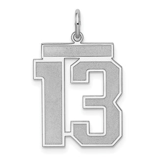 Sterling Silver Rhodium-plated Large Satin Number 13 Charm