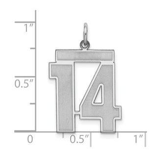 Sterling Silver Rhodium-plated Large Satin Number 14 Charm