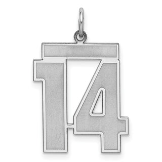 Sterling Silver Rhodium-plated Large Satin Number 14 Charm