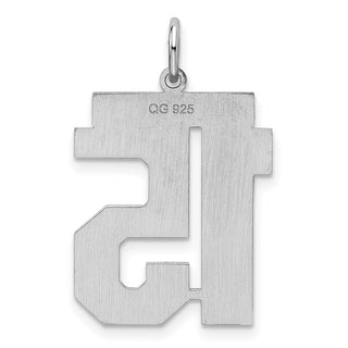 Sterling Silver Rhodium-plated Large Satin Number 15 Charm
