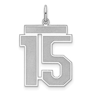 Sterling Silver Rhodium-plated Large Satin Number 15 Charm