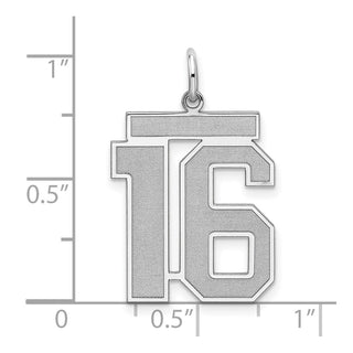 Sterling Silver Rhodium-plated Large Satin Number 16 Charm