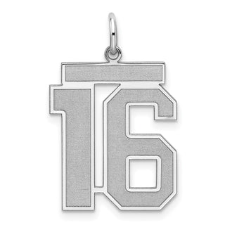 Sterling Silver Rhodium-plated Large Satin Number 16 Charm