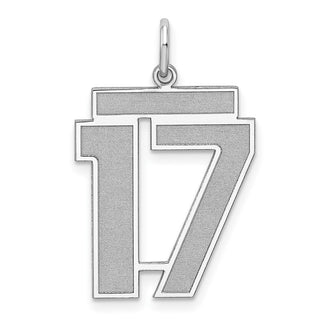 Sterling Silver Rhodium-plated Large Satin Number 17 Charm