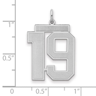 Sterling Silver Rhodium-plated Large Satin Number 19 Charm